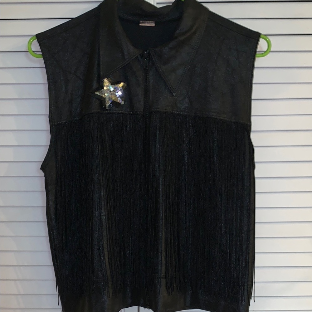 Vintage Faux leather Fringe Sleeveless stretch vest